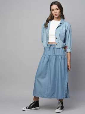 Cotton Tencel Denim Dropped Shoulder Boxy Cropped Jacket