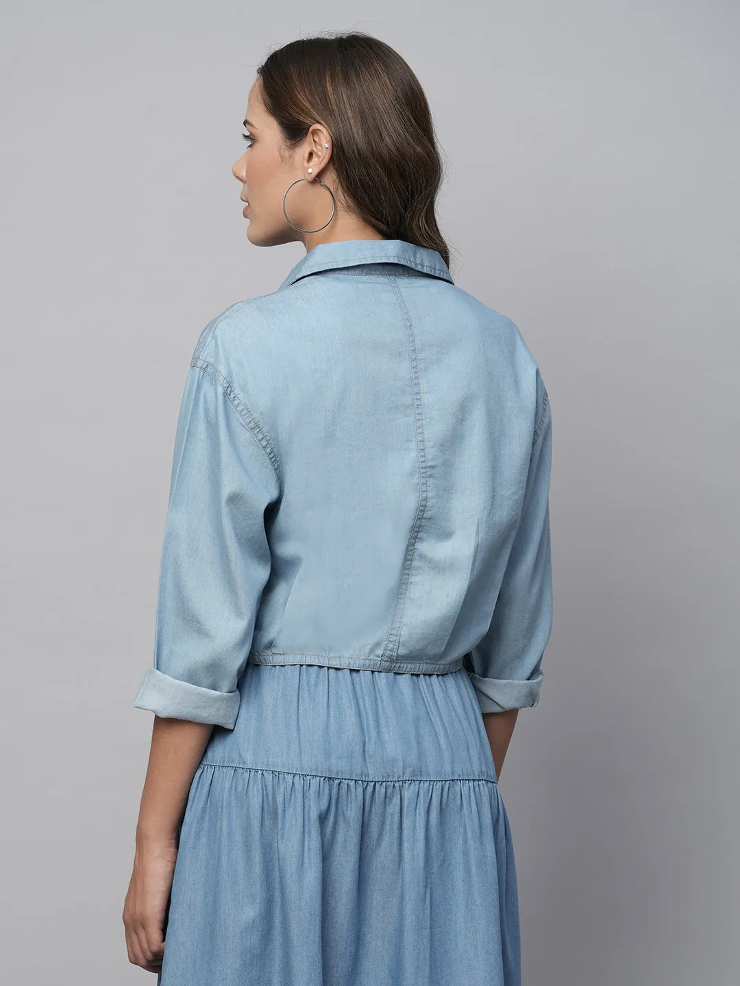 Cotton Tencel Denim Dropped Shoulder Boxy Cropped Jacket