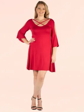 Criss Cross Neckline Cold Shoulder Plus Size Dress