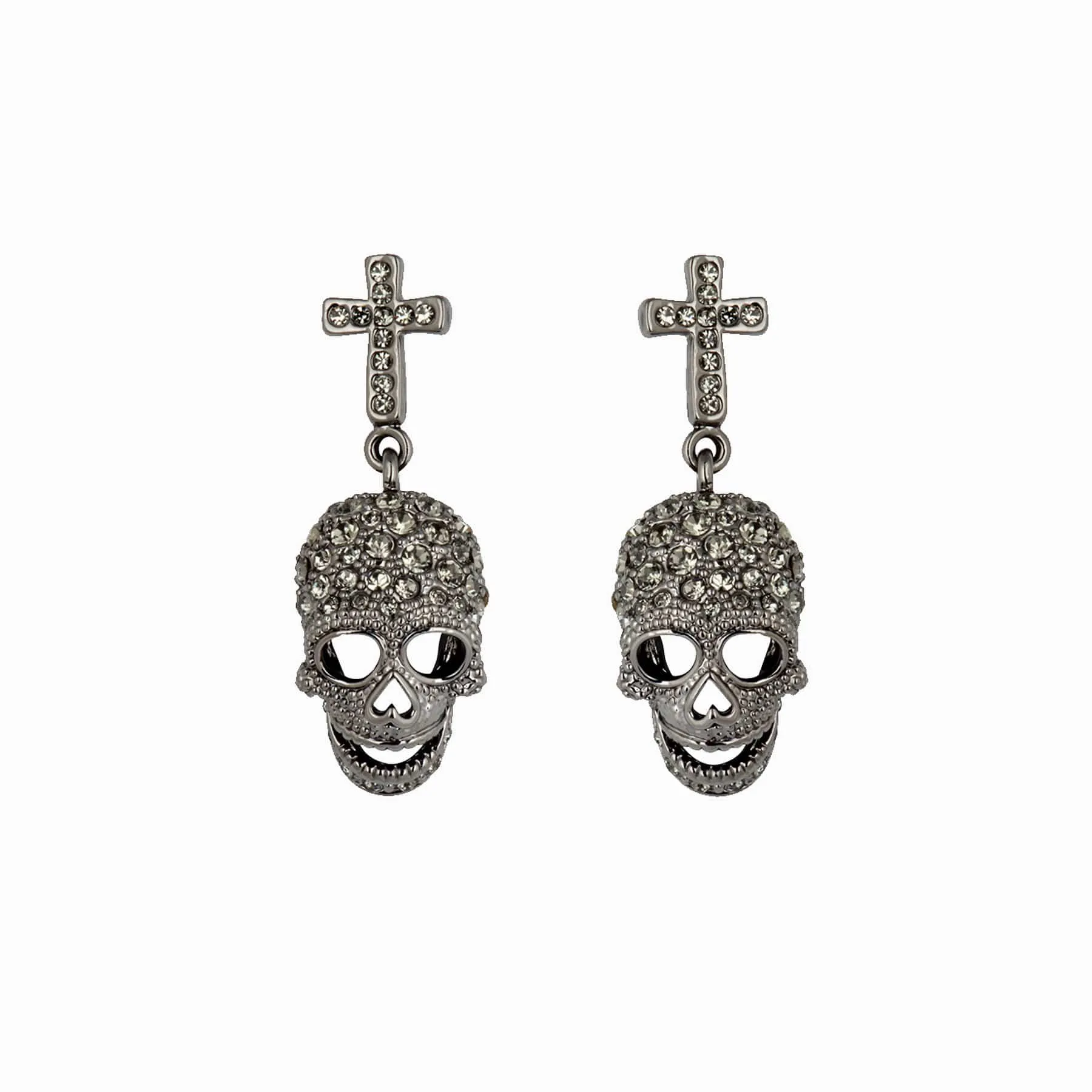 Crystal Skull and Cross Earrings