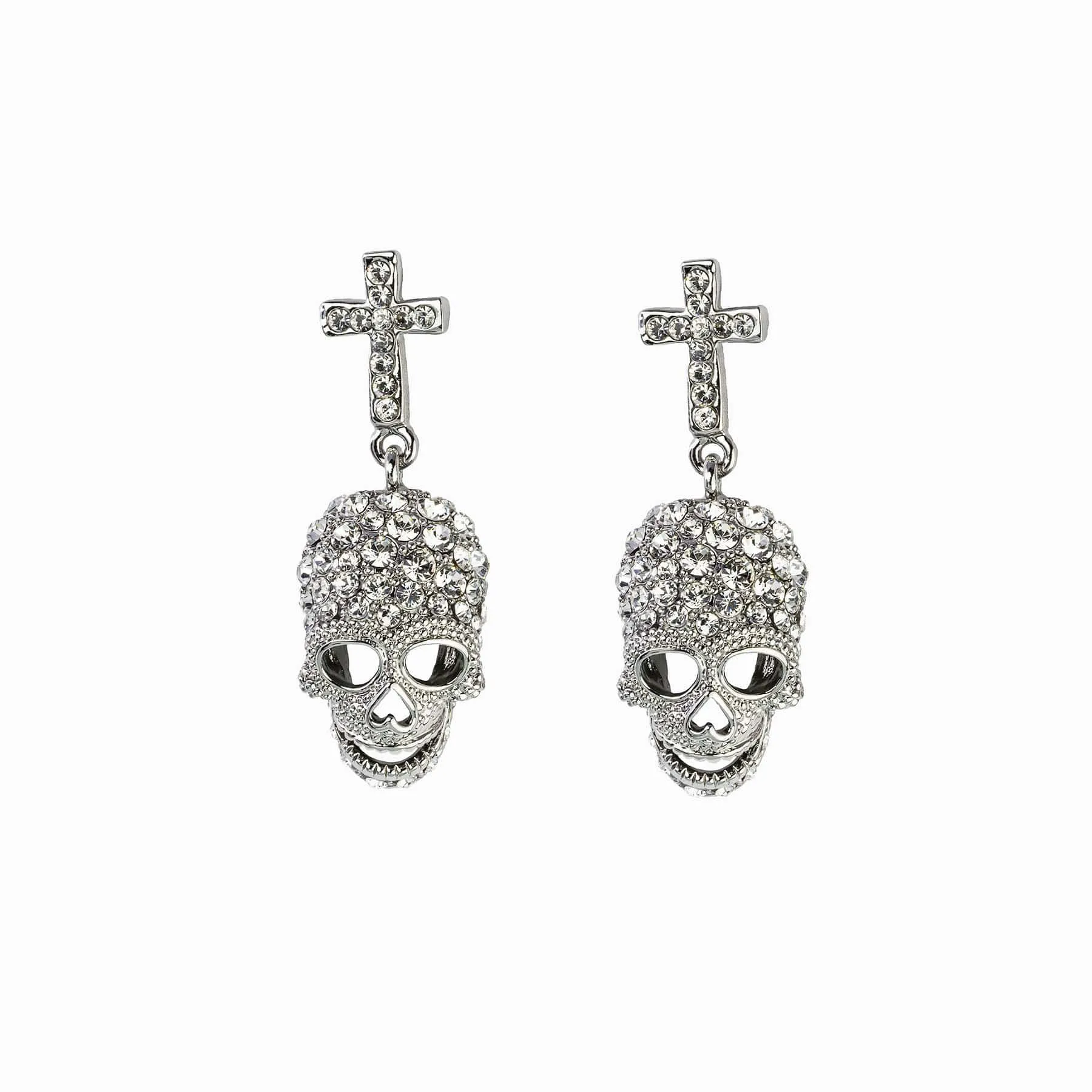 Crystal Skull and Cross Earrings