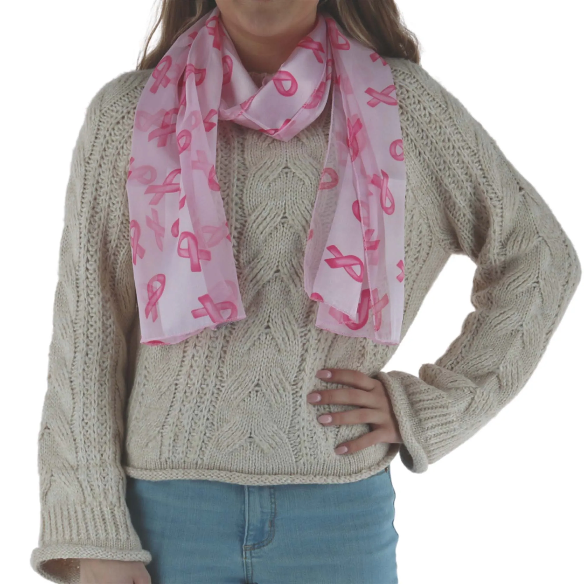 CTM® Women's Breast Cancer Ribbon Print Lightweight Scarf