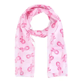 CTM® Women's Breast Cancer Ribbon Print Lightweight Scarf