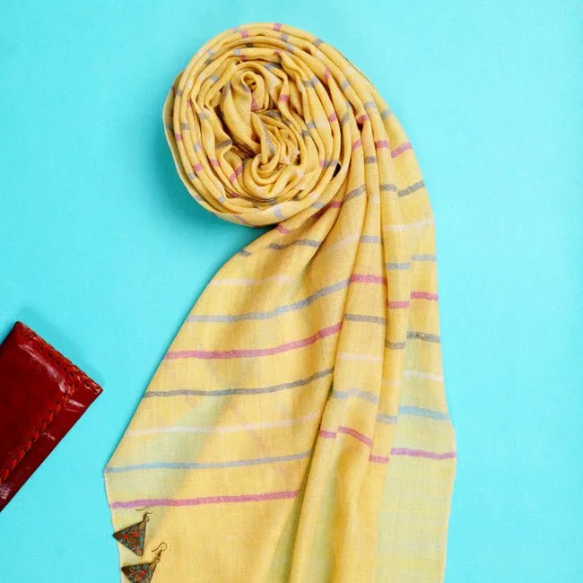 Daisy Yellow Striped Handwoven Pashmina Stole