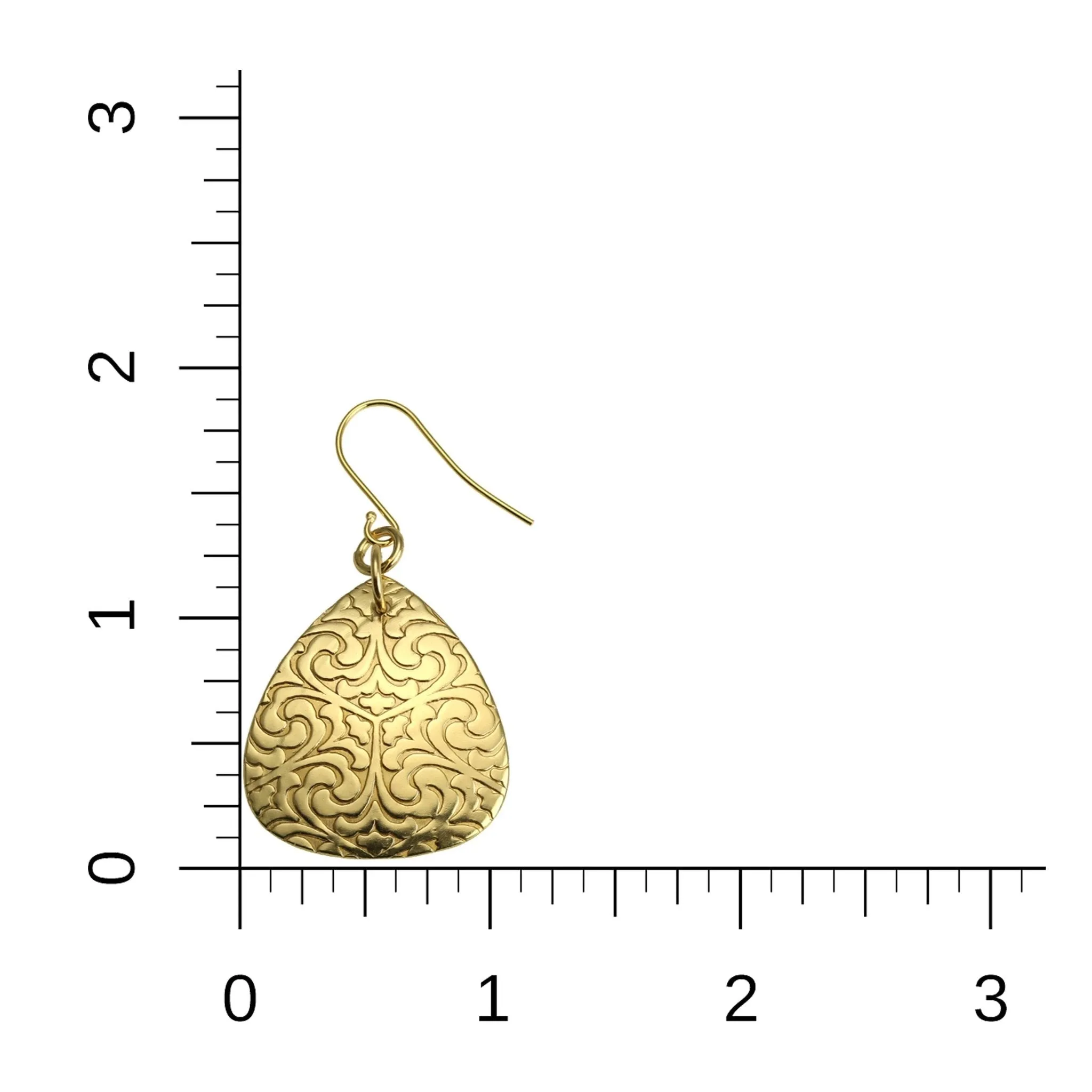 Damask Embossed Brass Nu Gold Triangular Drop Earrings