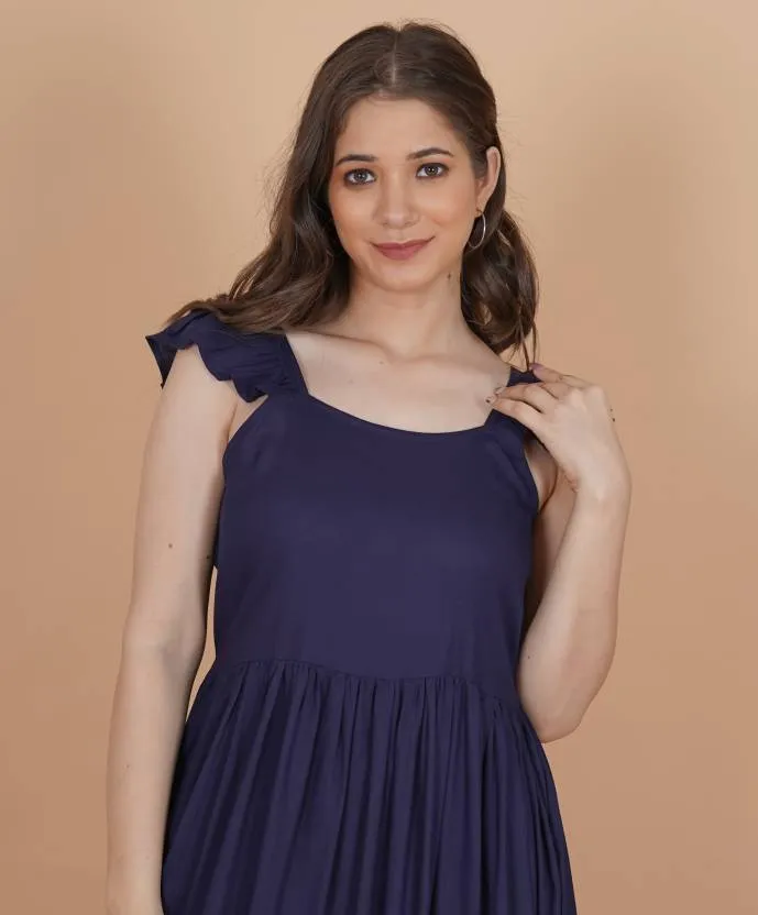 Dark Blue A-line Midi Dress