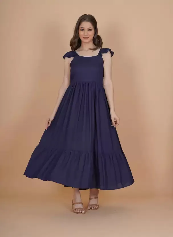 Dark Blue A-line Midi Dress