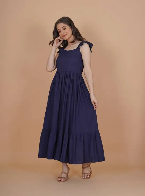 Dark Blue A-line Midi Dress