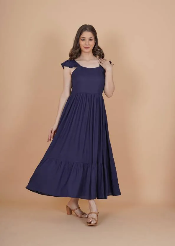 Dark Blue A-line Midi Dress