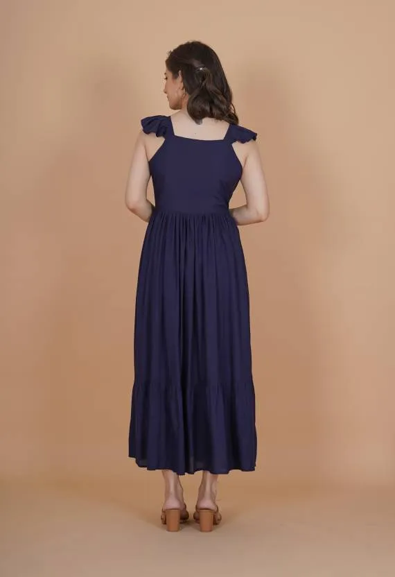 Dark Blue A-line Midi Dress