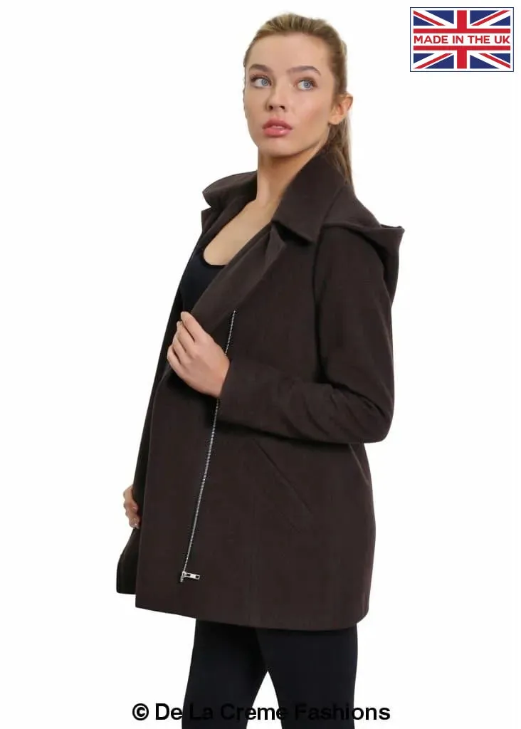 De La Creme Womens Wool Blend Zip Up Hooded Coat