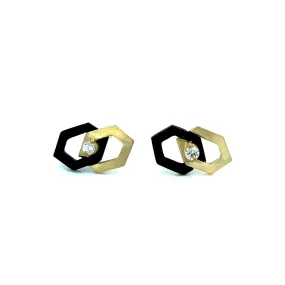 Diamond & Blackened Cobalt Chrome Studs - "Interlocking Hex"