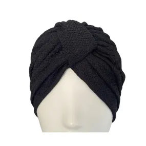 Diamond Knot Fabric Turban Hat Black ONE SIZE