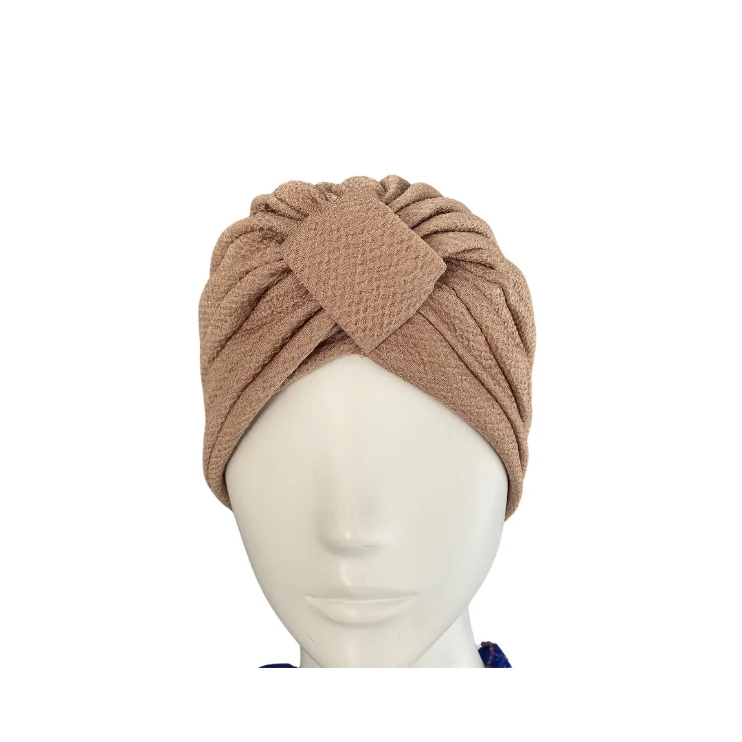 Diamond Knot Fabric Turban Hat Nude ONE SIZE