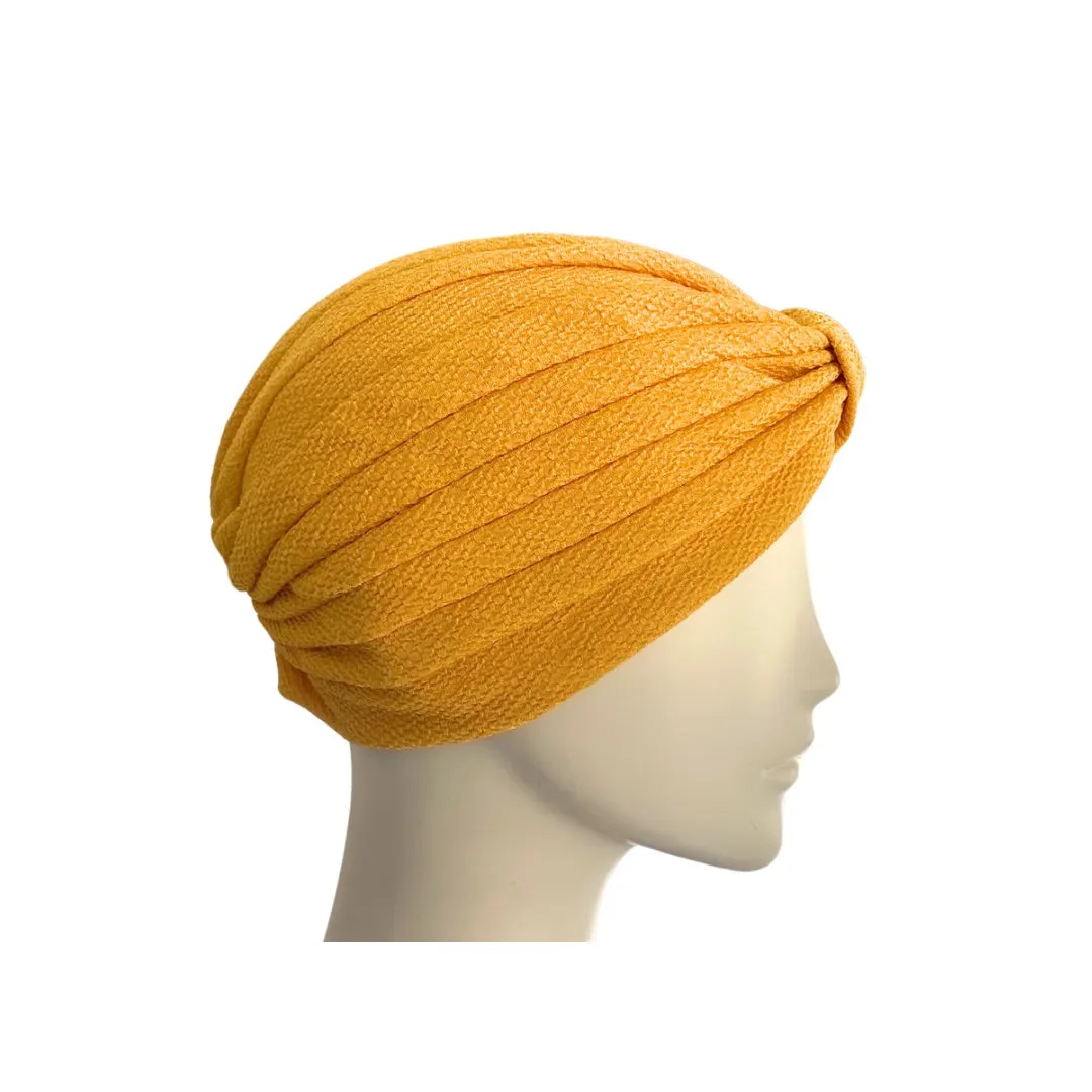 Diamond Knot Fabric Turban Hat Yellow ONE SIZE