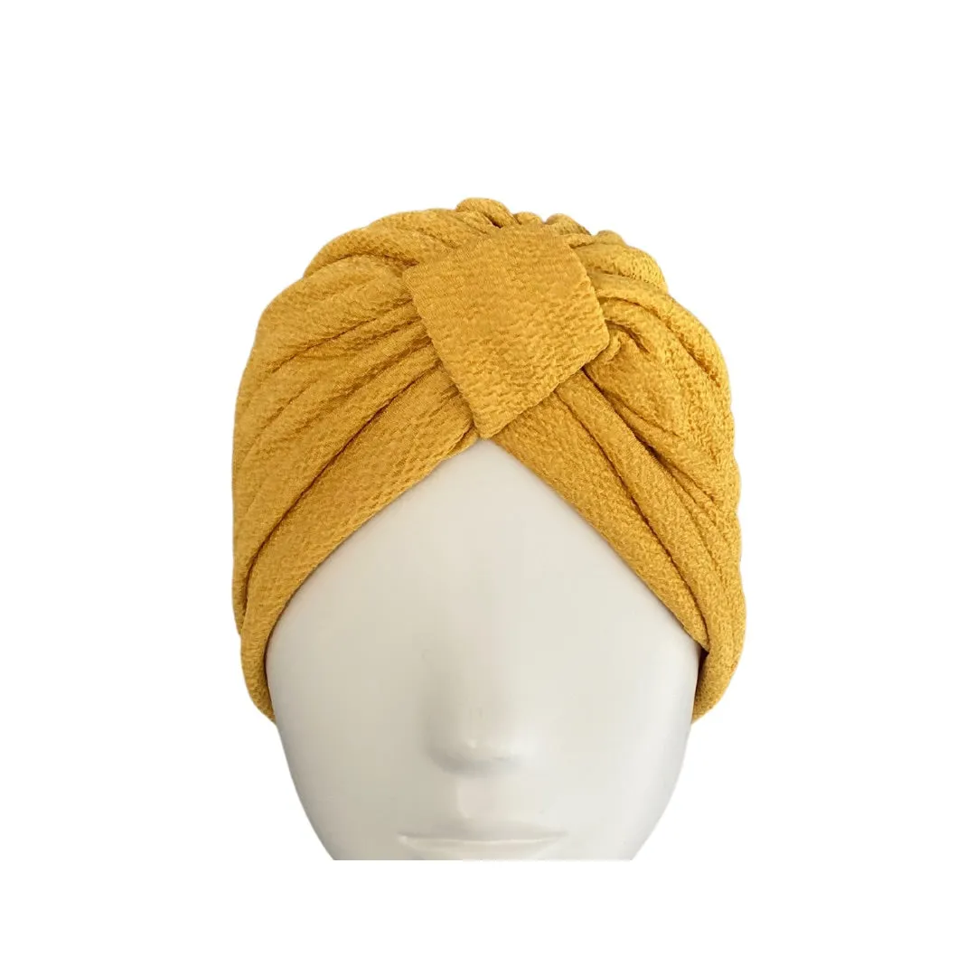 Diamond Knot Fabric Turban Hat Yellow ONE SIZE