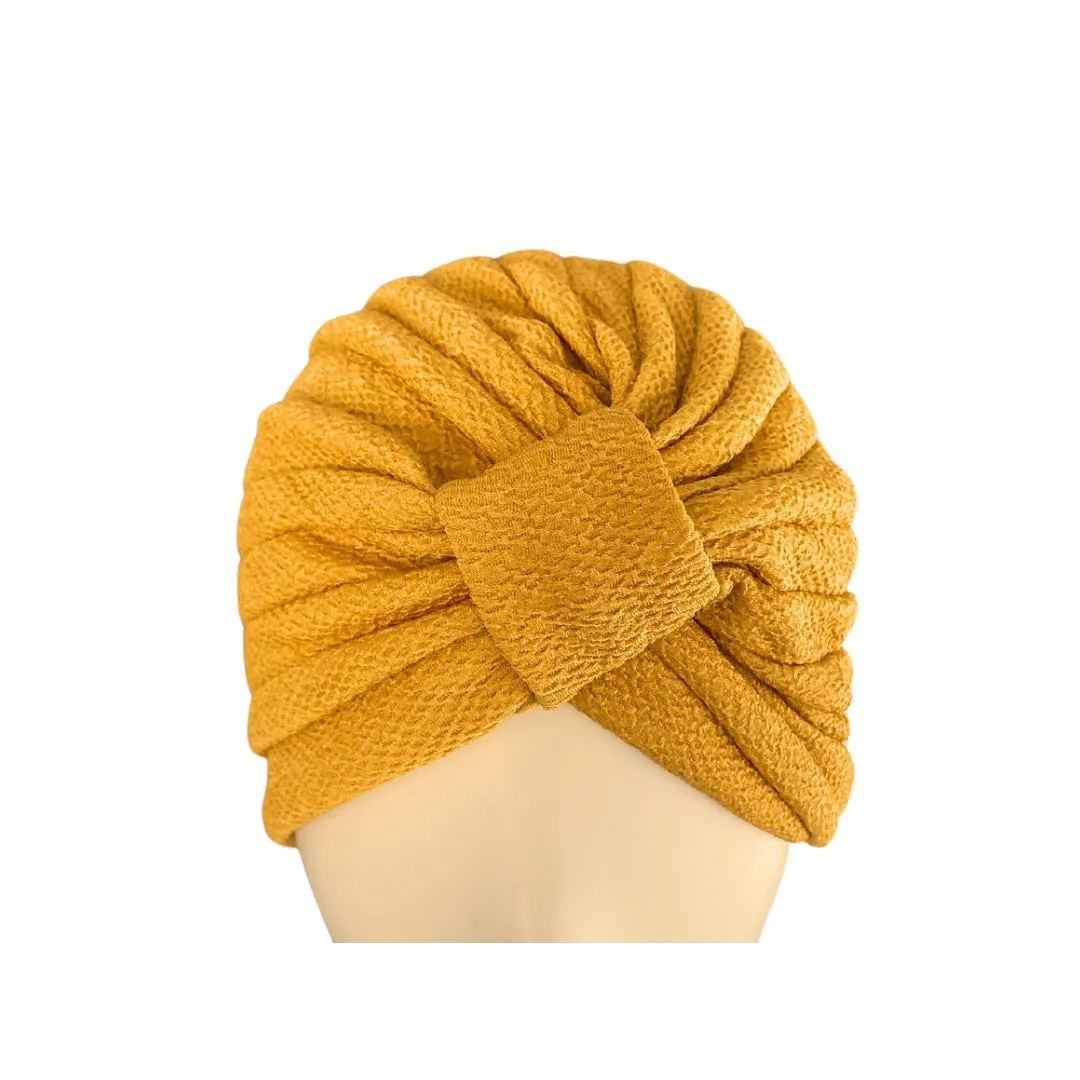 Diamond Knot Fabric Turban Hat Yellow ONE SIZE