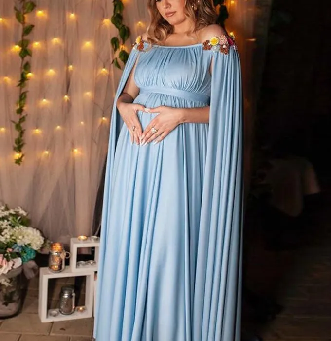 Elegant Maternity Photoshoot Cape Dress W1006