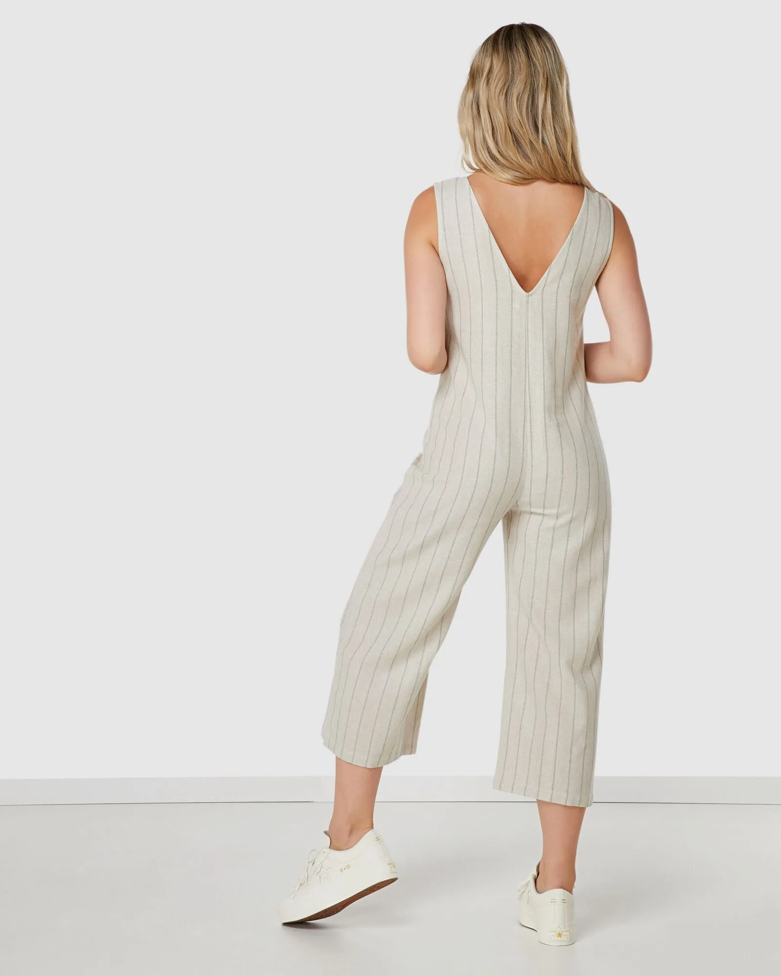 Elwood WOMENS MARLEY LINEN JUMPSUIT NATURAL STRIPE