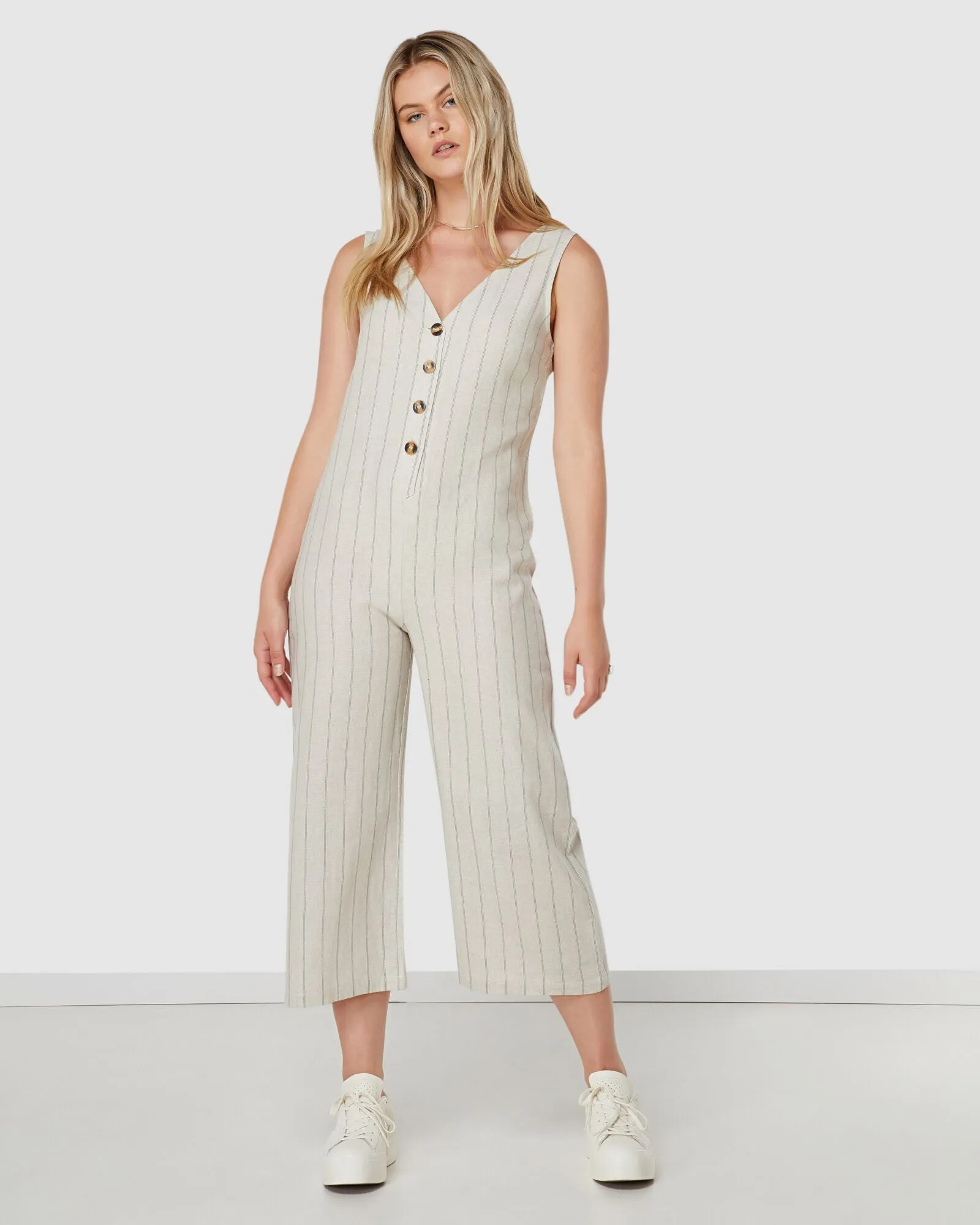 Elwood WOMENS MARLEY LINEN JUMPSUIT NATURAL STRIPE