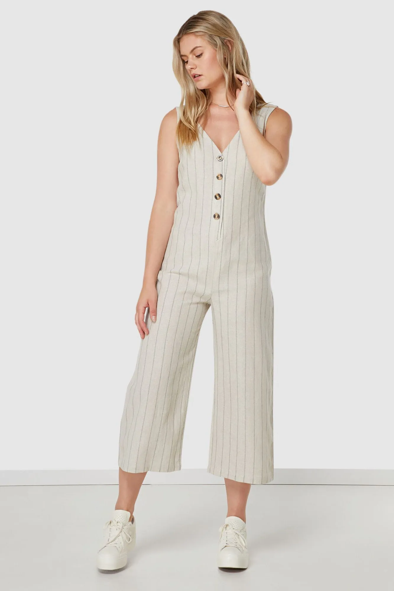 Elwood WOMENS MARLEY LINEN JUMPSUIT NATURAL STRIPE