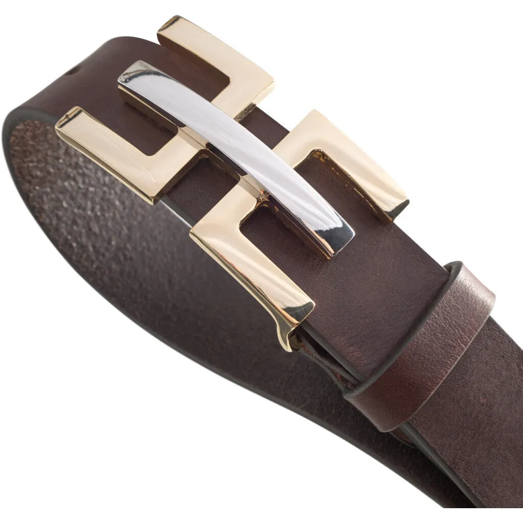 Exclusive and beautiful belt in soft leather / 14910 - Dark brown