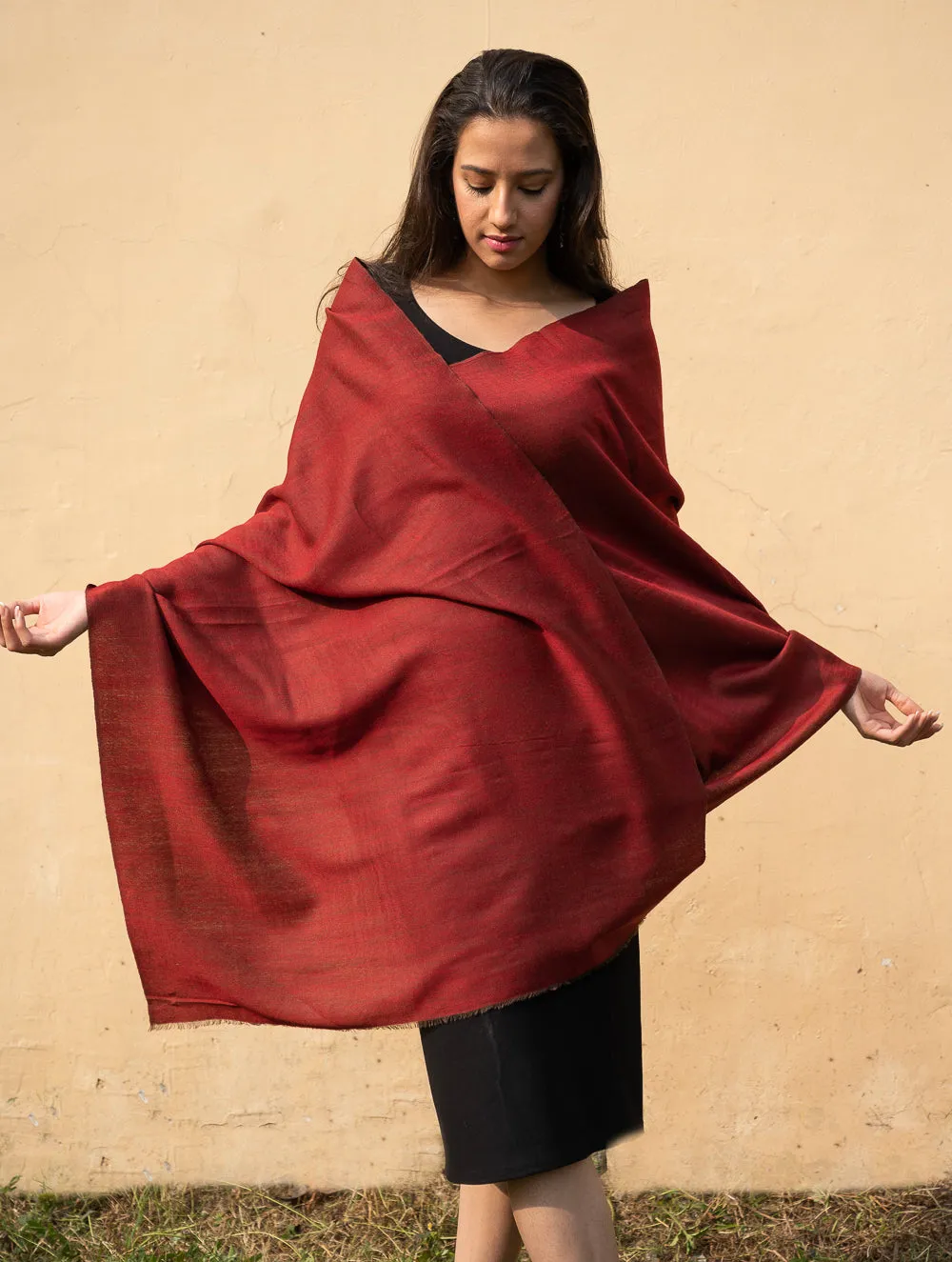 Exclusive Reversible Soft Kashmiri Wool Stole - Deep Red & Olive