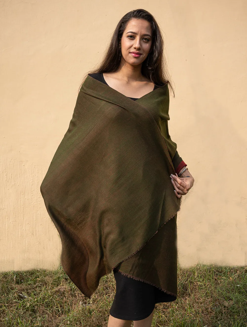 Exclusive Reversible Soft Kashmiri Wool Stole - Deep Red & Olive