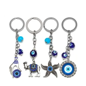 Eye Camel Starfish Charm Evil Eye Keychain Alloy Silver Color Ring Car Keyring Key Chain Holder