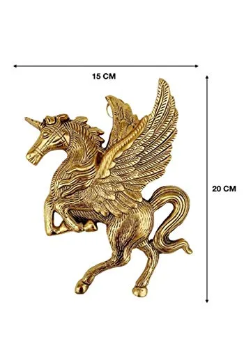 Fashion Bizz Handcrafted Wall Hanging Flying Horse(Unicorn) Decorative Showpiece - 20 cm (Metal, Gold)