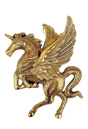 Fashion Bizz Handcrafted Wall Hanging Flying Horse(Unicorn) Decorative Showpiece - 20 cm (Metal, Gold)