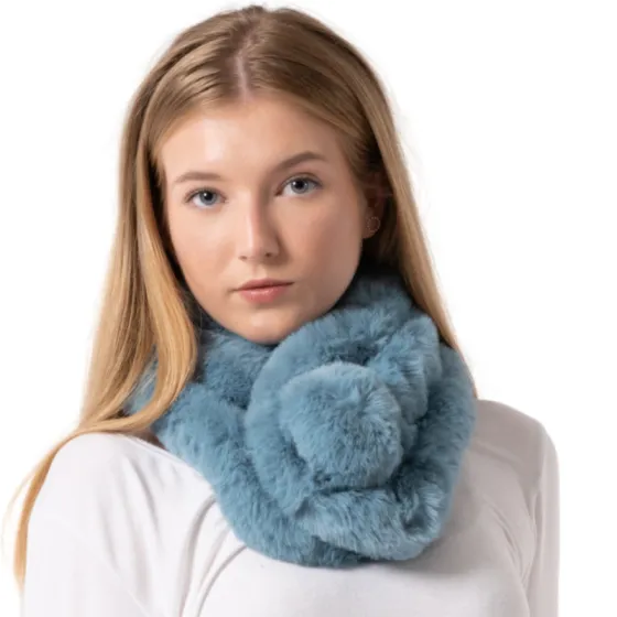 Faux Fur Pompom Scarf Grey