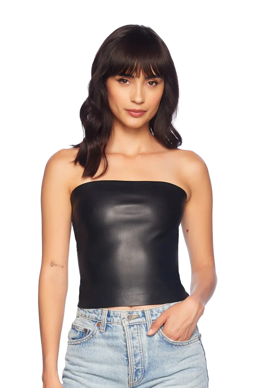 Faux Leather Tube Top - Black