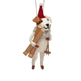 Felt Dog with Skis Christmas Tree Decoration