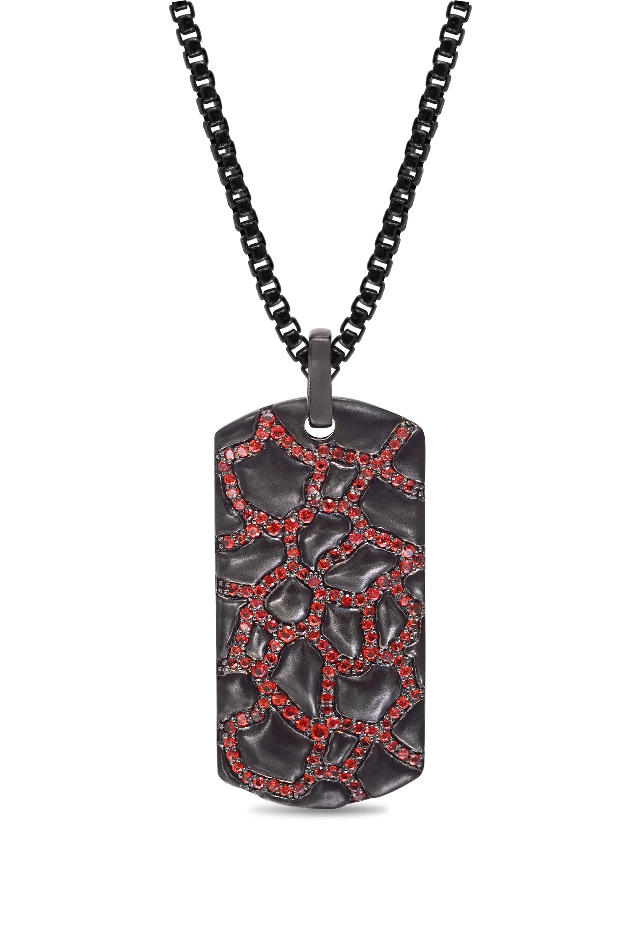 Fiery Ascent Black Rhodium Plated Sterling Silver Textured Tag with Garnets