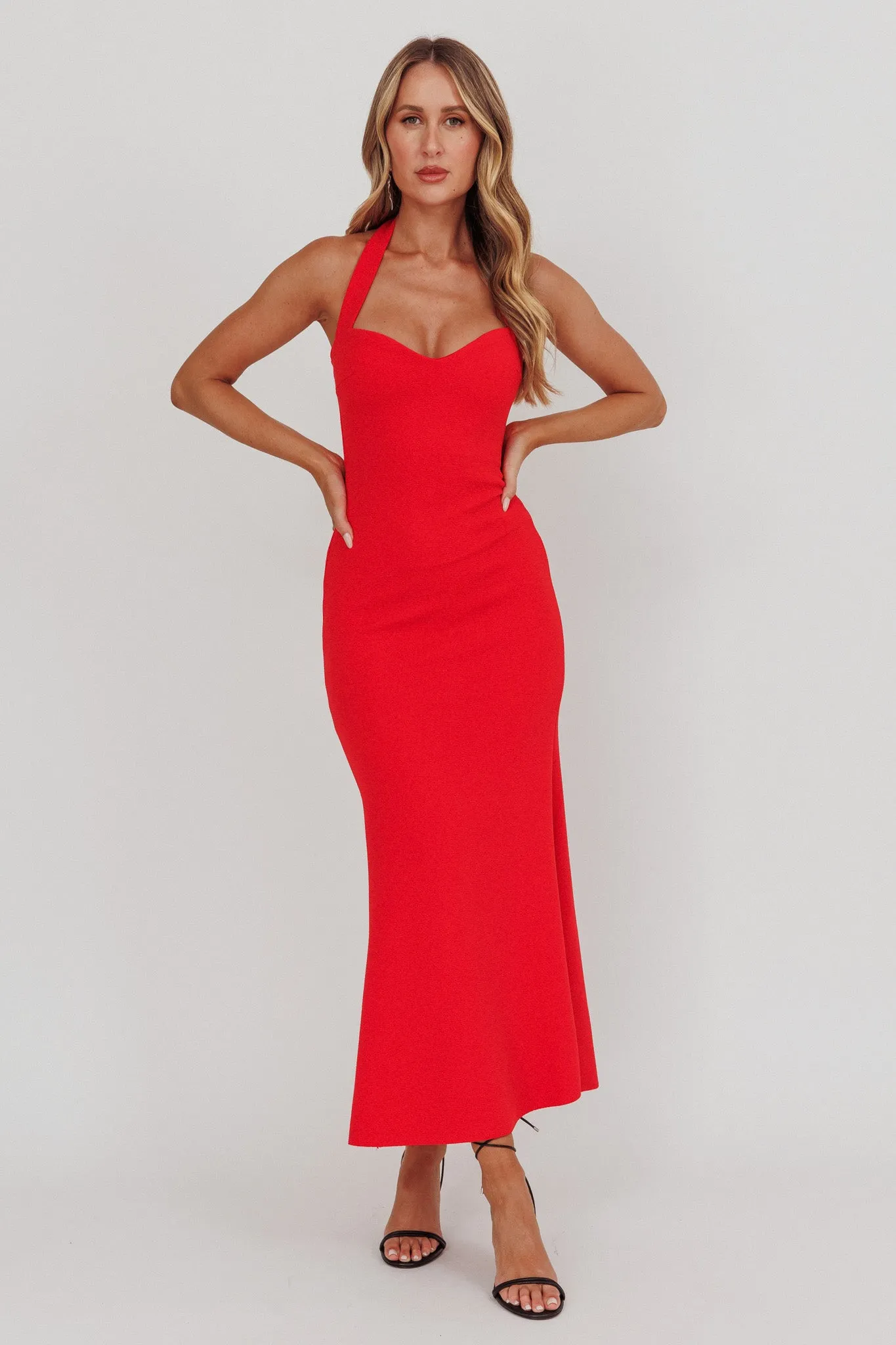 Fire Of Stars Halterneck Maxi Dress Red