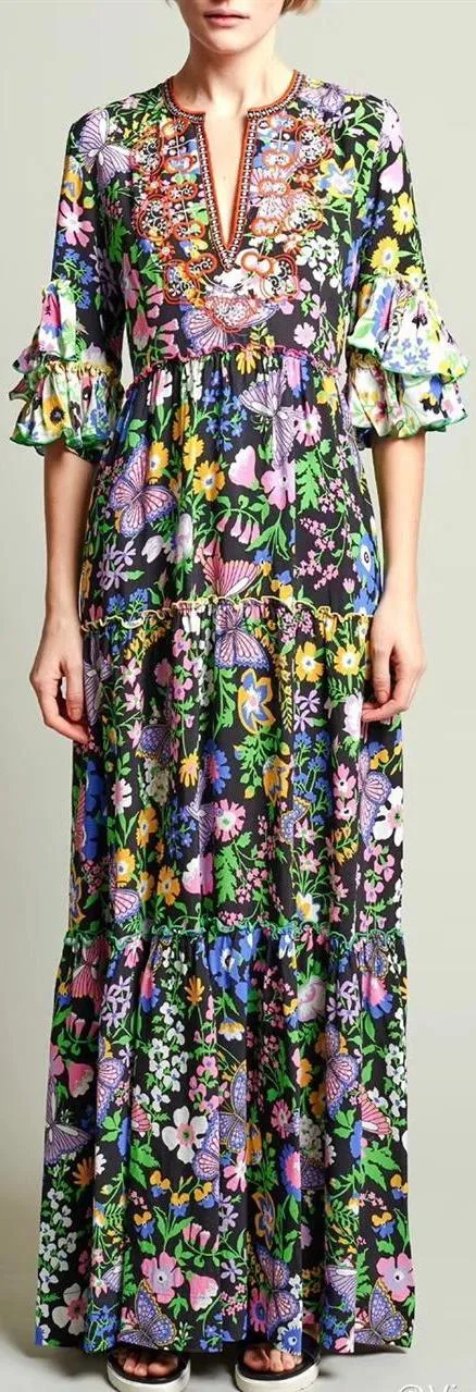 Floral-Print Ruffle Maxi Dress