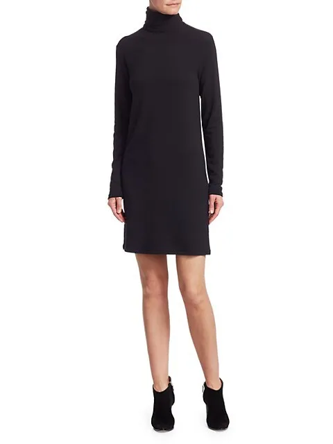 French Terry Turtle Neck Dress - Black