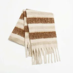 Fringe Contrast Striped Polyester Scarf