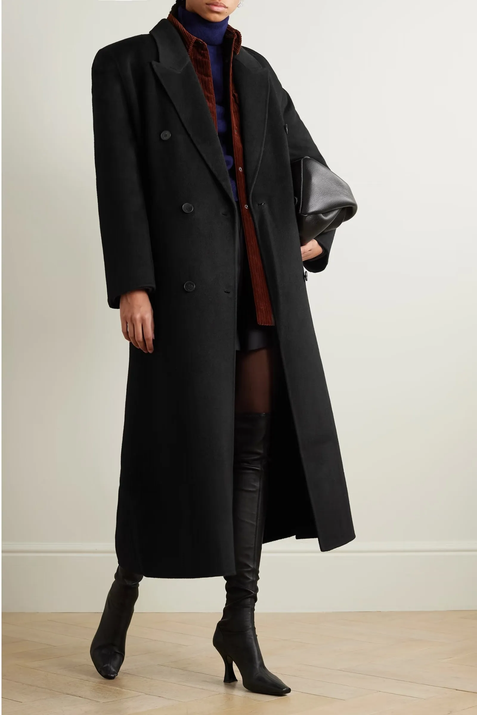 Gaia Black Oversized Double-breasted Wool-blend Felt Coat