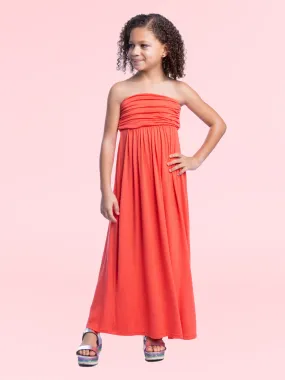 Girls Solid Color Strapless Tube Maxi Dress