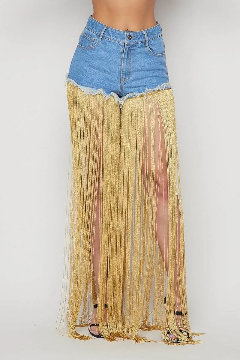 Gold Frayed Hem Denim Shorts