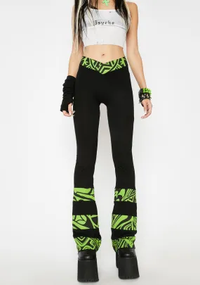 Green Celtic Print Panelled Stretch Pants