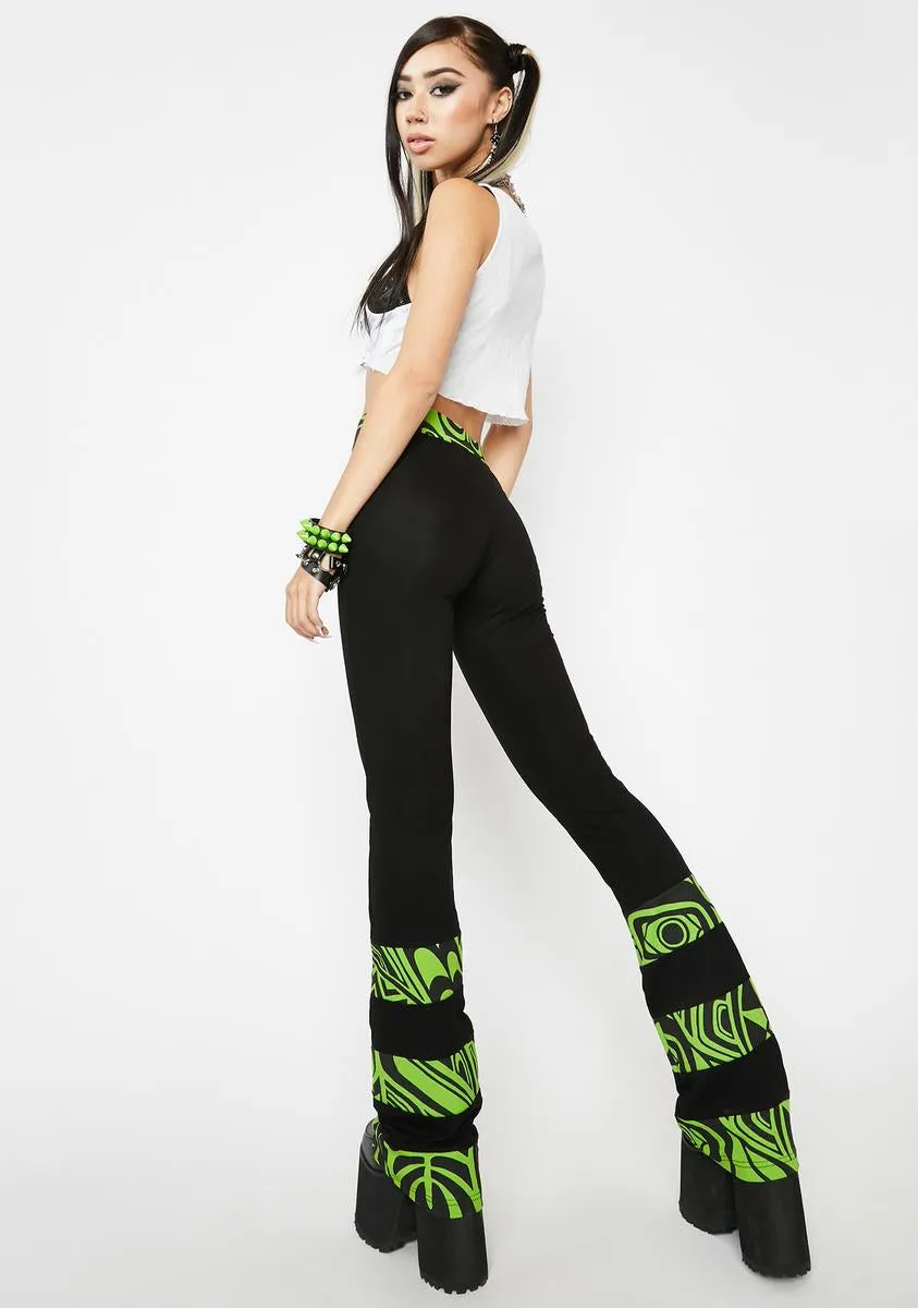 Green Celtic Print Panelled Stretch Pants