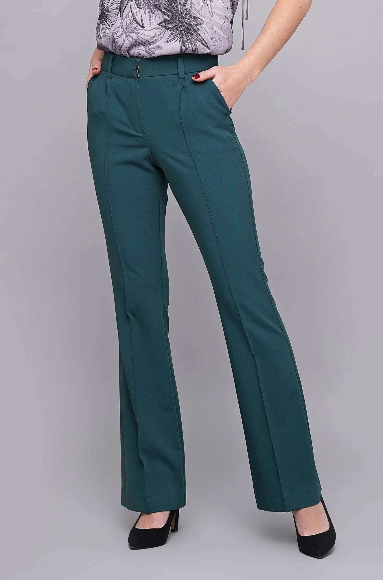 Green high waist flared leg trousers