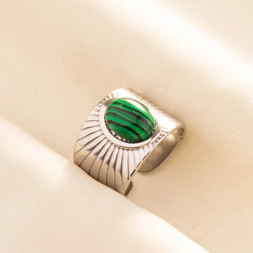 Green Turquoise Adjustable Ring- Bohemian Style