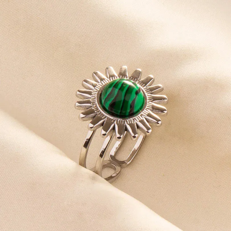 Green Turquoise Adjustable Ring- Bohemian Style