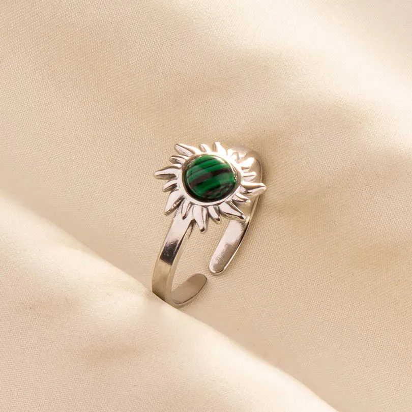 Green Turquoise Adjustable Ring- Bohemian Style