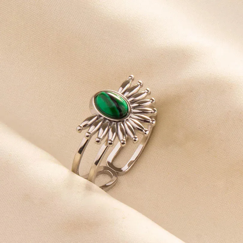 Green Turquoise Adjustable Ring- Bohemian Style