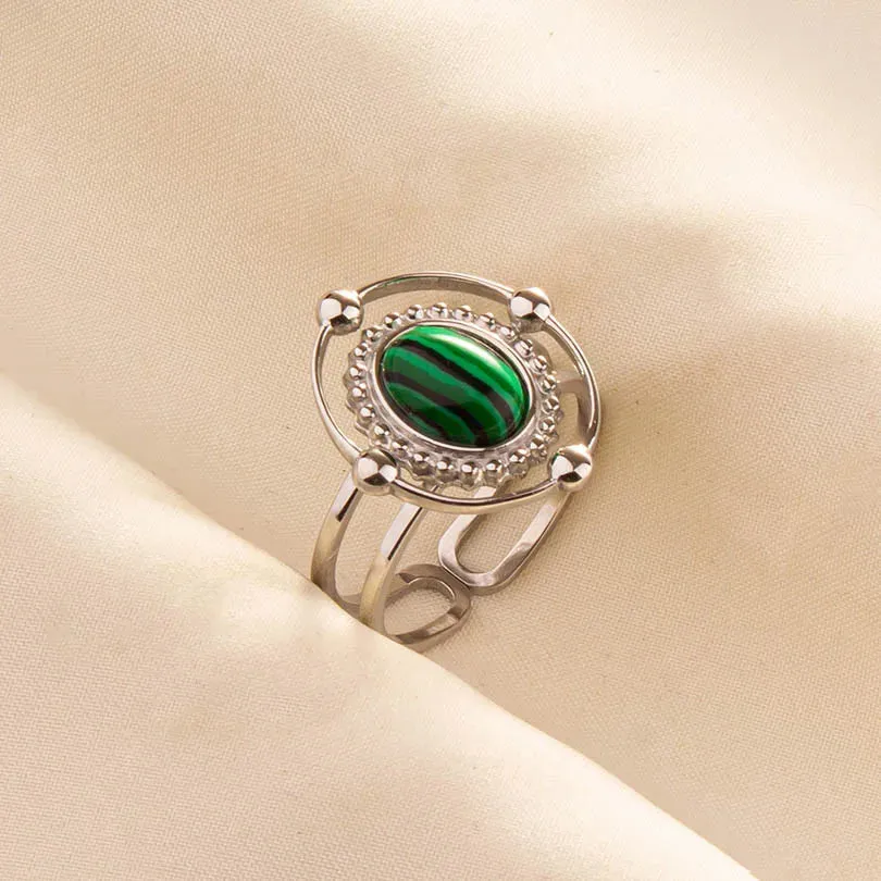 Green Turquoise Adjustable Ring- Bohemian Style